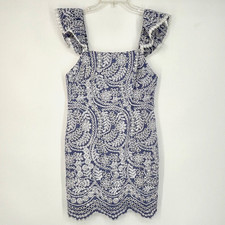 Alice + Olivia Womens Sz 4 Honor Short Dress Denim Blue White Embroidery Eyelet