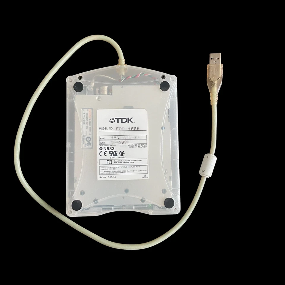 Внешний флоппи-дисковод TDK USB 3,5 дюйма прозрачный - номер модели FDD-100B - Изображение 2 из 3