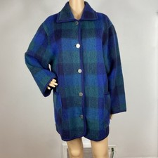 Vtg 60s  Marbore France Pyrenees Wool Cotton Coat US XL FR 46 Plaid Fuzzy Barn