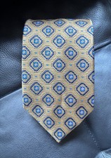 Bruno Piattelli Silk Tie Necktie Gold w/Blue 3.75"x58" Textured Handmade