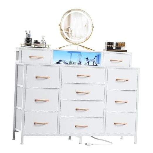 47 Inch White LED Dresser with USB Charging Station for Bedroom-image