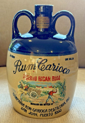 Vtg. Carioca Rum Stoneware Jug Crock 1 Gallon San Juan Puerto Rico 11  Tall