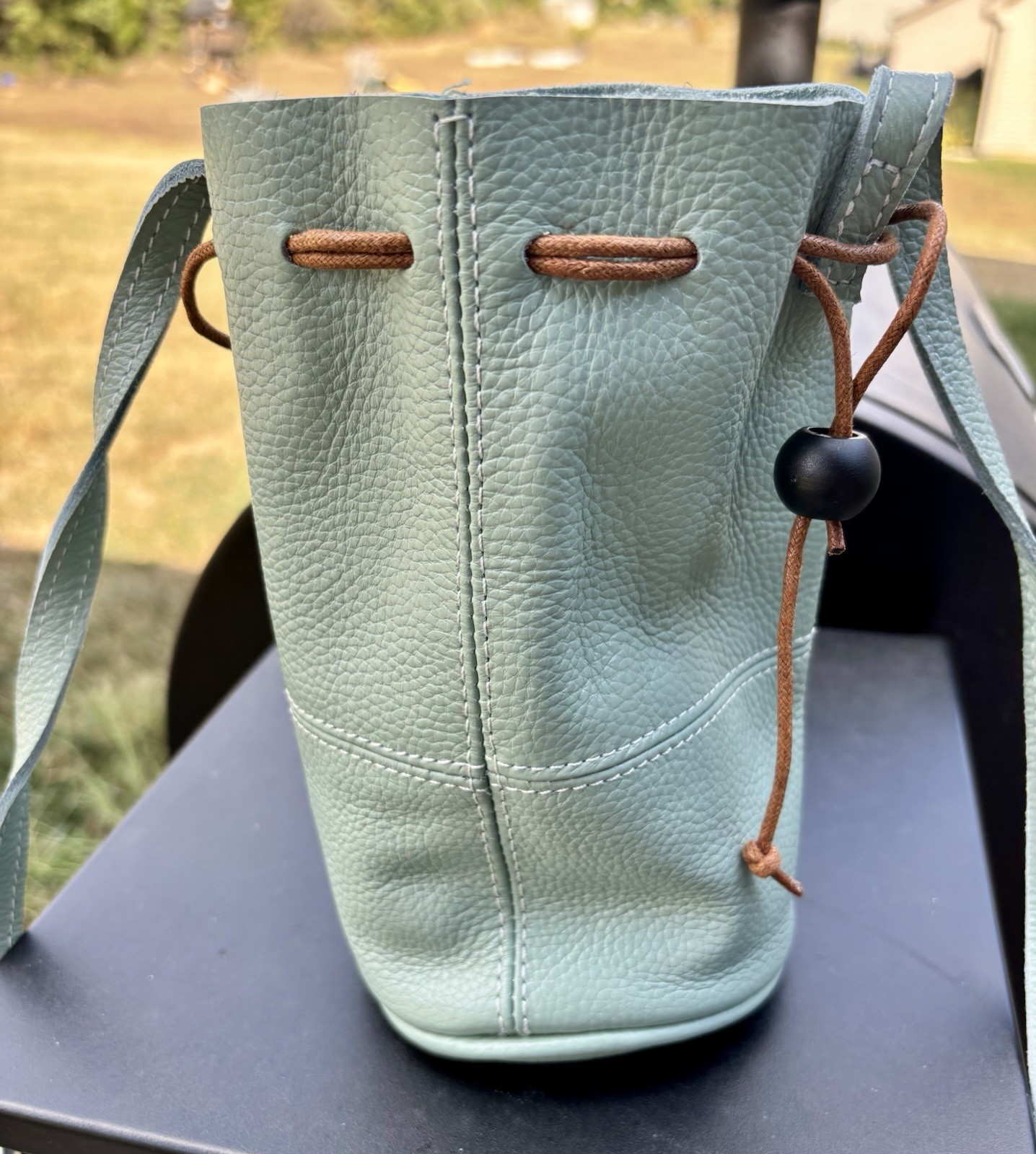 Mini Drawstring Mint Color Crossbody Leather Buck… - image 3