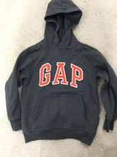 Gap Kids Embroidered Orange Logo Hoodie Sweatshirt Gray Size Medium 8-9 Yr