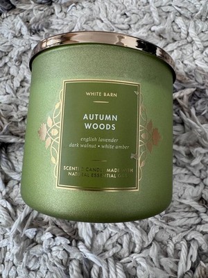 Bath & Body Works White Barn Autumn Woods 3-Wick Candle 14.5 oz Retired Scent