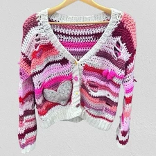 Handmade Crochet Too Blessed To Be Distressed Cardigan Coquette Sweater Boho OS