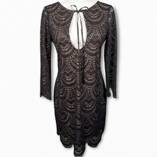 NWOT For Love & Lemons Rosalita Black Lace Mini Dress Keyhole Tie Size Medium