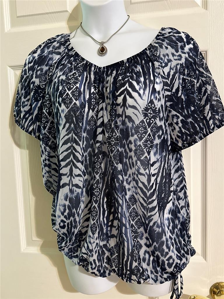 INC International Concepts Navy Gathered Polyester Blouse Shirt 2X