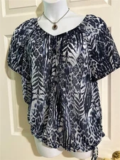 INC International Concepts Navy Gathered Polyester Blouse Shirt 2X