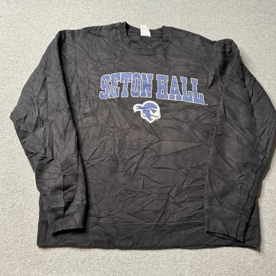 Port & Company Sweatshirt Mens Large Black Fleece Seton Hall Logo Crewneck Adult