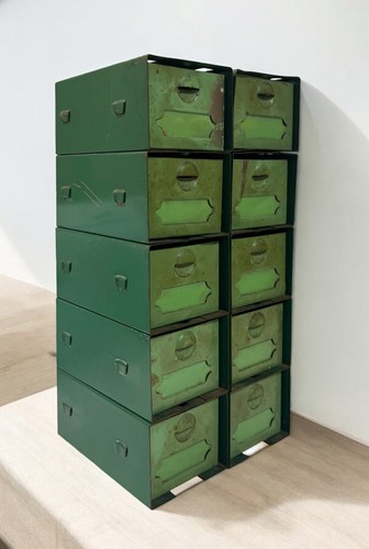 Vintage Green Metal Small Parts Organizer Cabinet - 10 Bins / Drawers - Picture 2 of 10