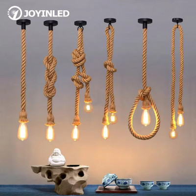 Industrial Hanfseil Hängelampe E27 Vintage Pendelleuchte Loft Wohnzimmer Bar