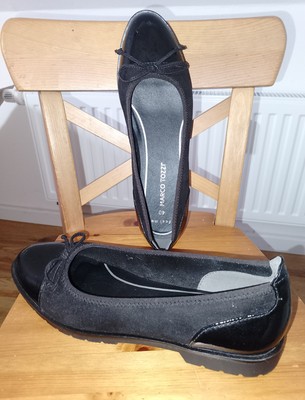 NEU Damen Halbschuh Ballerina Leder Gr. 40 Marco Tozzi schwarz Lack/Wildleder 