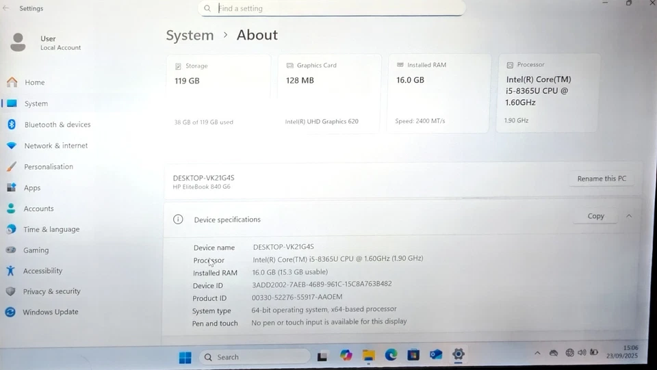 HP EliteBook 840 G6 · i5-8356U · 16GB · 120GB, photo 2 of 5
