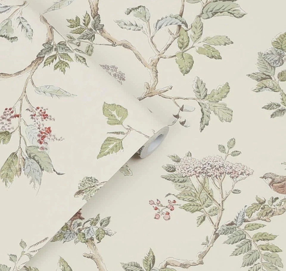 Rollo de papel tapiz Laura Ashley madera de saúco natural extraíble crema [3 rollos paquete Foto 2 de 4