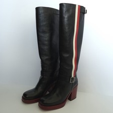 Christian Dior Black Leather Striped Knee-Hig...