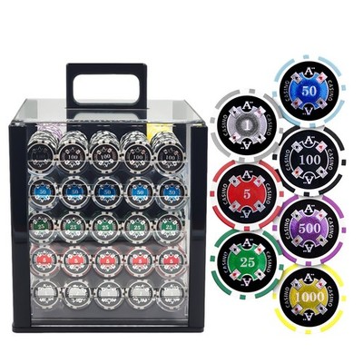 MRC POKER 1000PCS 14G ACE CASINO POKER CHIPS SET WITH ACRYLIC CASE & CHIPS TRAY