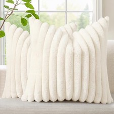 Faux Fur Spring Throw Pillow Covers 18x18 18" x 18" Pack of 2 Cream White