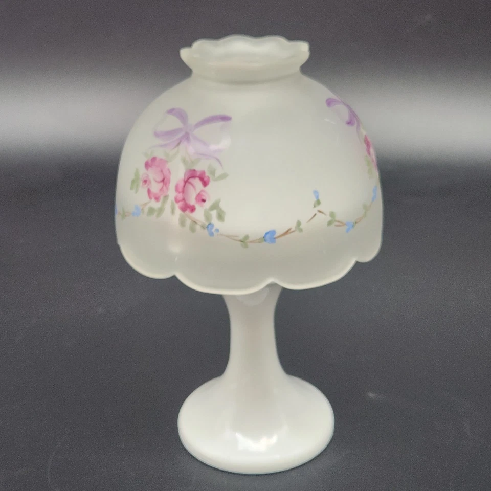 Vtg Westmoreland Frosted Glass and White Milk Glass Fairy Light Lamp Floral HP - Image 4 of 4