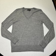 Banana Republic 100 Merino Wool V-Neck Sweater Size M In Gray Preppy Minimalist