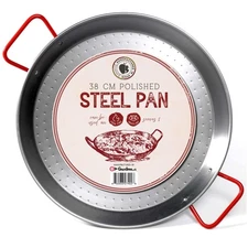 15 inch Carbon Steel Paella Pan, 38cm Polished Steel Large Skillet From Spain...