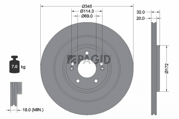Pagid Bremsscheiben InnenbelüFtet Ø345Mm FüR Hyundai Ioniq 5 NE CE KIA EV6 CV-image