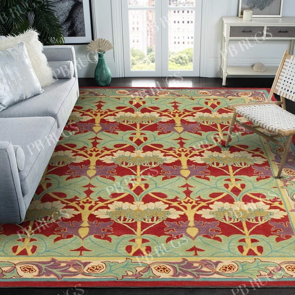 William Morris Cecil Red Handmade Tufted Floral Design Woolen Area Rug & carpet - Image 2 of 4