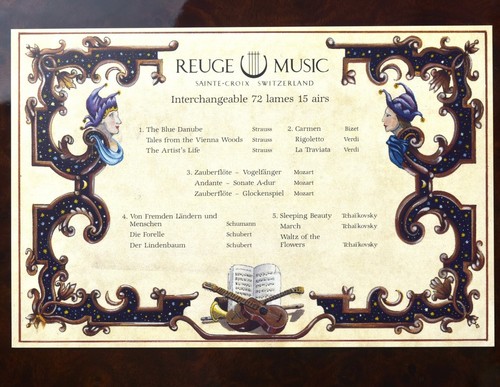 REUGE Inlaid case 72 valves 5 cylinders 15 songs Music Box Authentic FromJapan - Picture 5 of 10