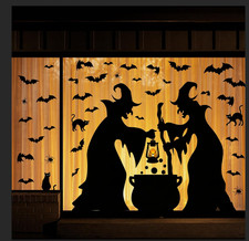 Halloween Decorations Window Clings Decor, Extra Large Witches with Black Cat Ba