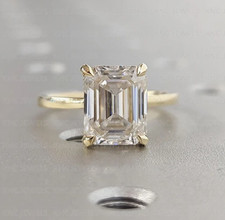 2.50Ct Emerald Cut Moissanite Wedding Engagement Ring In 14K Yellow Gold Plated