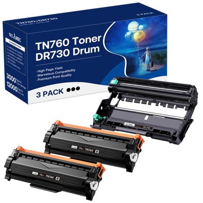 WEAREC TN760 Toner & DR730 Drum for Brother HL-L2350DW 3-Pack