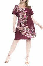 London Times New Women Plus Size Square Neck Floral Plum Fit and Flare Dress 20W