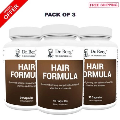 (3 pack) Dr. Berg's Hair Formula Supports Healthy Hair Nails Skin+ 90 Capsules