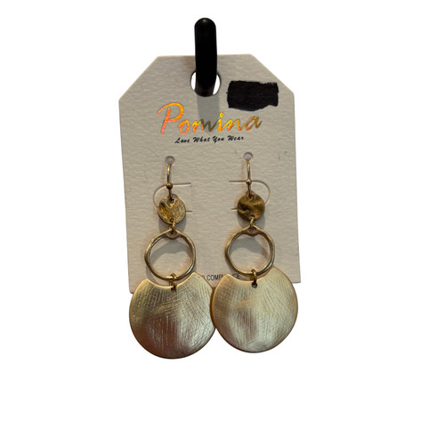 Pomina Gold Hammered Disc Drop Dangle Earrings Boho Statement Fashion NWT