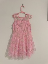 Girls Pink Tulle Sleeveless Tutu Dress Floral Pearl Embroidered Party