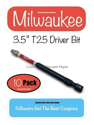 10 Pack Milwaukee Shockwave Impact 3-1/2'' in. Torx T25 T-25 Drill Bit 3.5'' Long