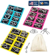 Metal Wire Puzzle Set of 24 with Pouch,Brain Teaser IQ Test Trick Toy for Party