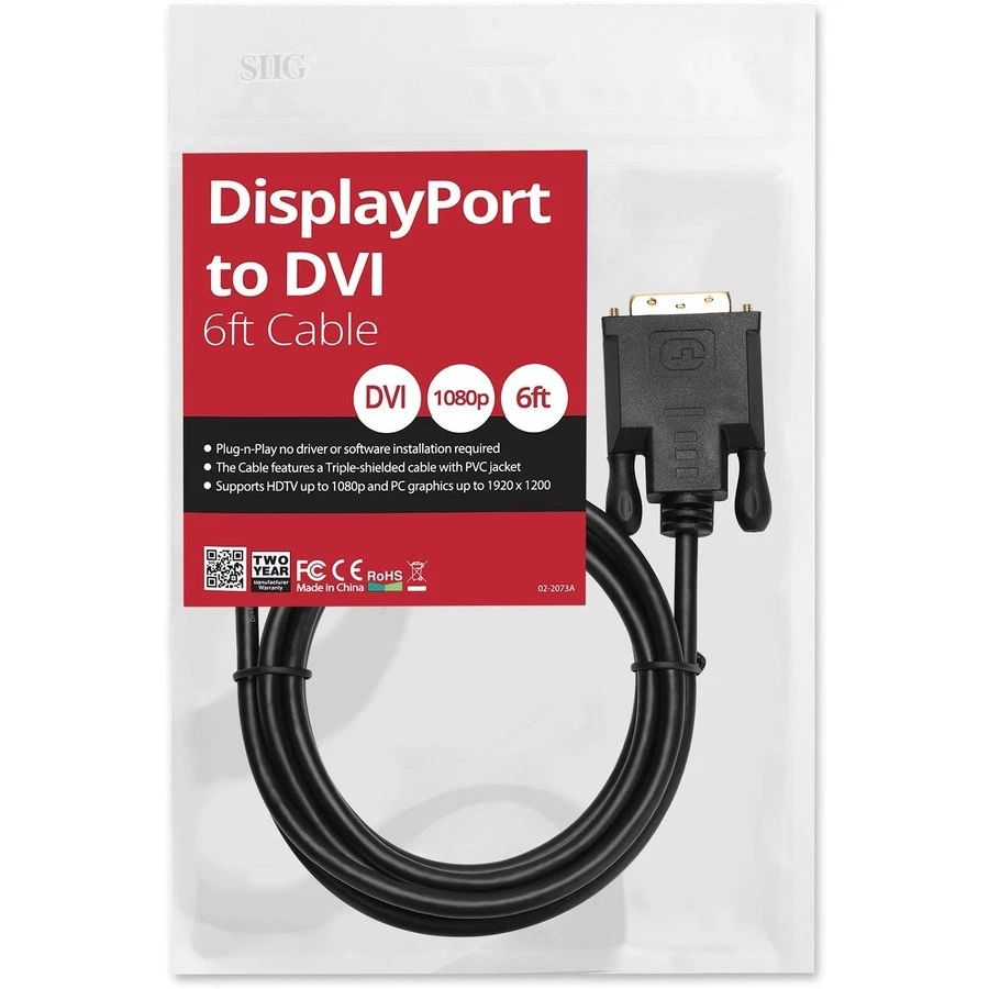 SIIG DisplayPort to DVI 6ft Cable (cbdp1v12s1) - Image 3 of 4