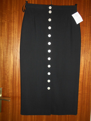 Rock, midi, Schwarz, Madeleine, 42, vorn geknöpft, 100 % Schurwolle, neu mit Et.