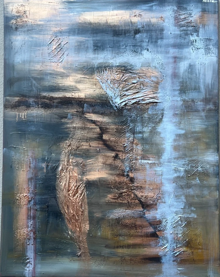 abstraktes Acrylbild 90x70 Gemälde Original Collage Malerei Kunst Art Bronze - Bild 1 von 4