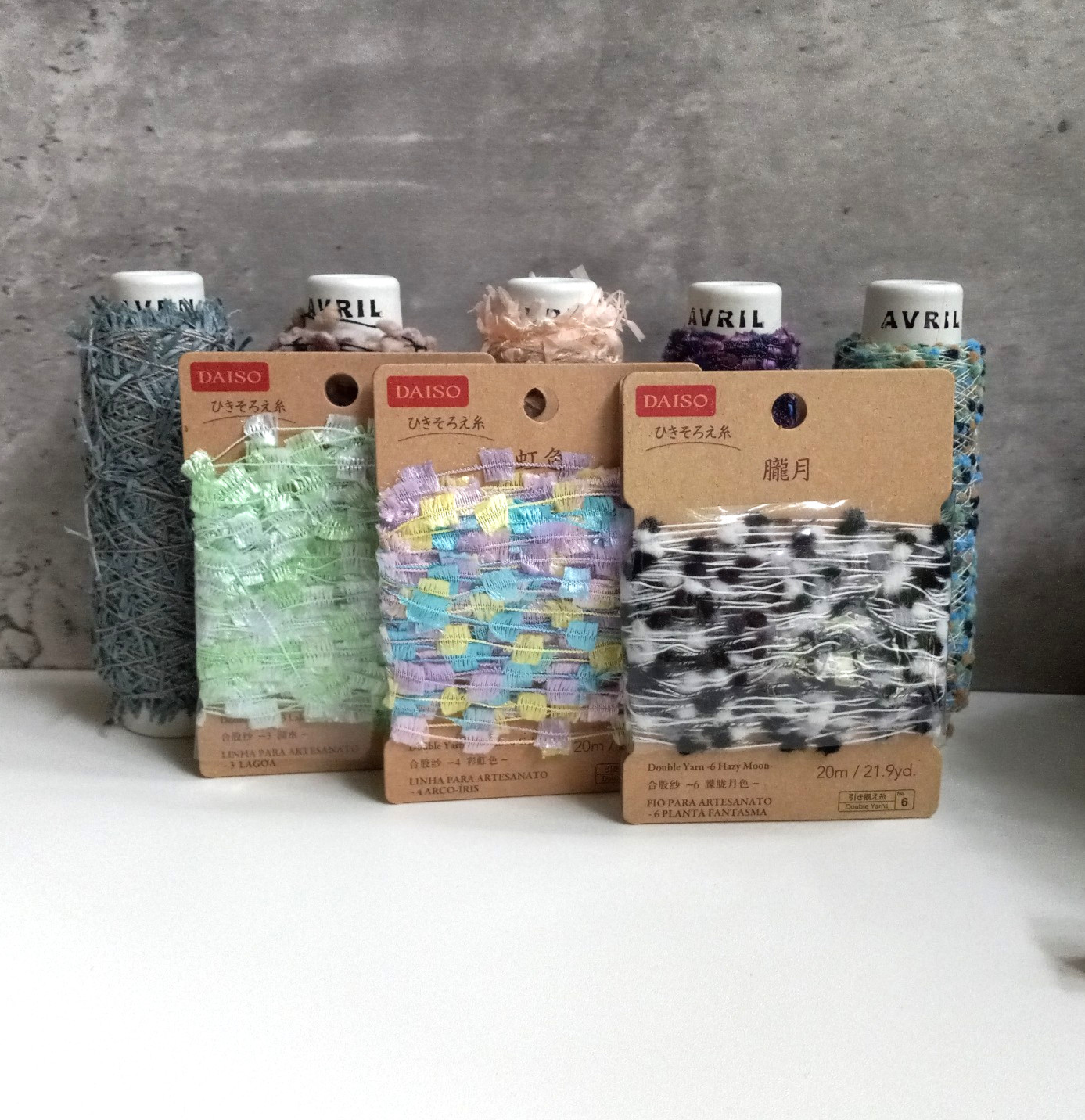 AVRIL Kyoto Yarn Lot 5 Minicones + 3 Daiso Yarns – Japanese Craft DIY
