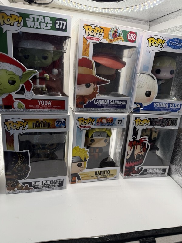 Funko Pop Lot of 6 Vinyl Figures Star Wars Marvel Naruto Frozen Carmen Sandiego