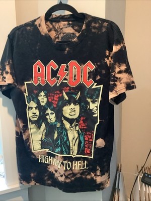 AC/DC Highway To Hell Black Bleach Tie Dye Rock Band Graphic T Shirt Sz Medium