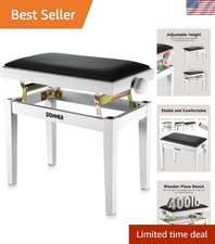 Elegant Adjustable White Piano Bench - Vintage Style with High-Density Cushions