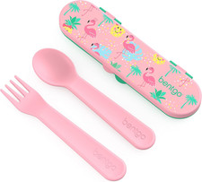 Kids Utensil Set - Reusable Plastic Fork, Spoon  Storage Case - Bpa-Free Materi