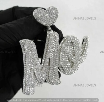 3.00 CT Round Cut Moissanite Custom Letter ''MQ'' Pendant Real 925 Sterling Silver