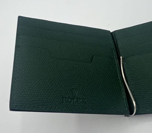 Portefeuille vert Rolex flambant neuf porte-carte de crédit avec clip argent boîte Rolex - Photo 1/13
