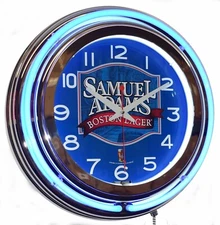 Sam Adams Boston Lager Sign Blue 15" Double Neon Clock Man Cave Diner Pub Bar