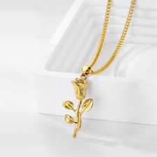 Retro Rose Flower Pendant Necklace Stainless Steel No Fade Women Jewelry Gift