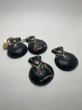 Wooden Castanets Hand Painted Carved Vintage Flamenco Percussion Black 2 Pairs